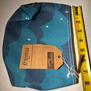 Maika Medium Blue Teal Canvas Zipper Pouch Clutch Bag NWT